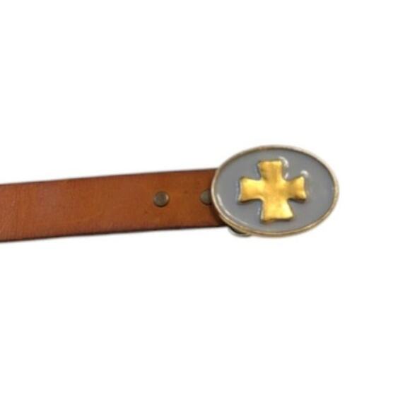 Swanky Belts Gold Cross Buckle Boho Western Leather Belt Size 32 Brown 32-38 USA main image 7
